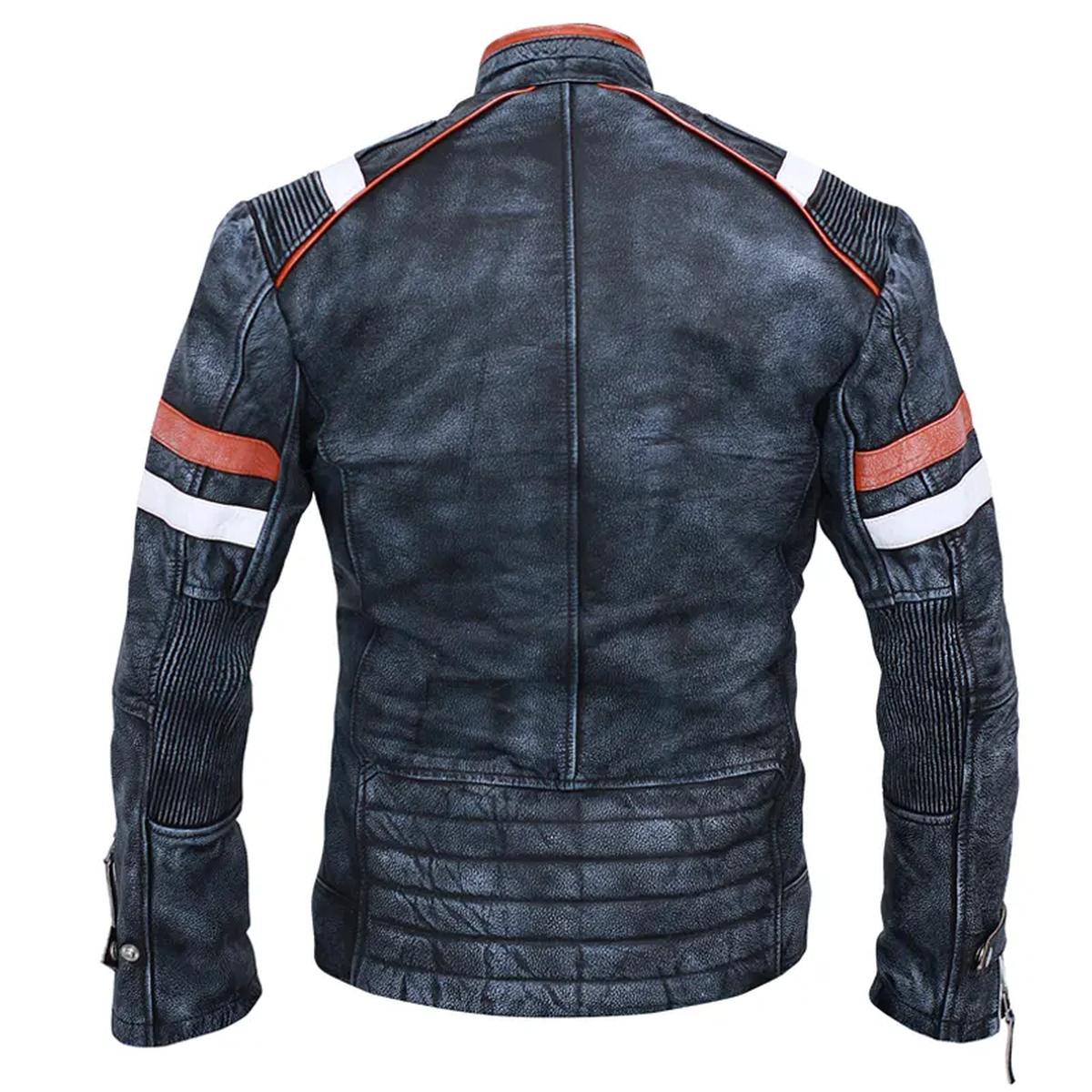 Giacca in pelle di pecora grigia da motociclista vintage per uomo