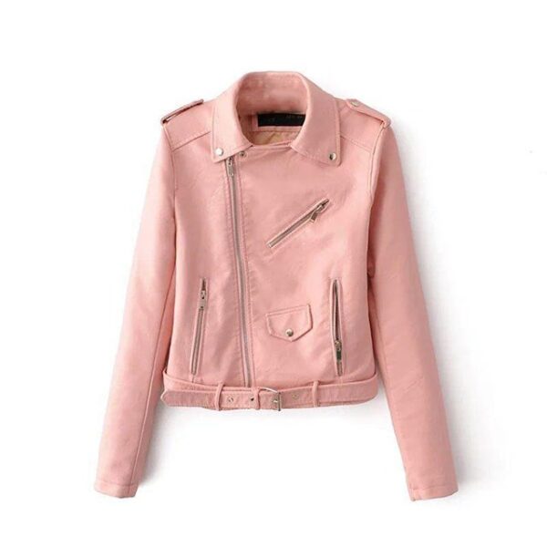 Giacca da motociclista classica in pelle rosa baby da donna