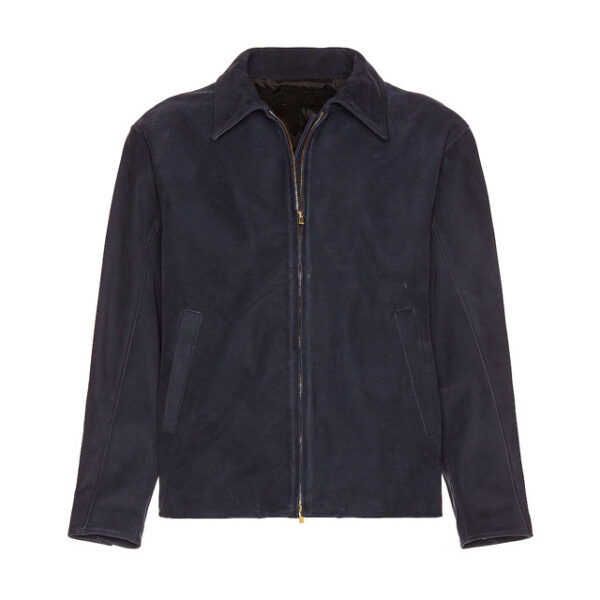 Giacca in pelle scamosciata blu navy da uomo