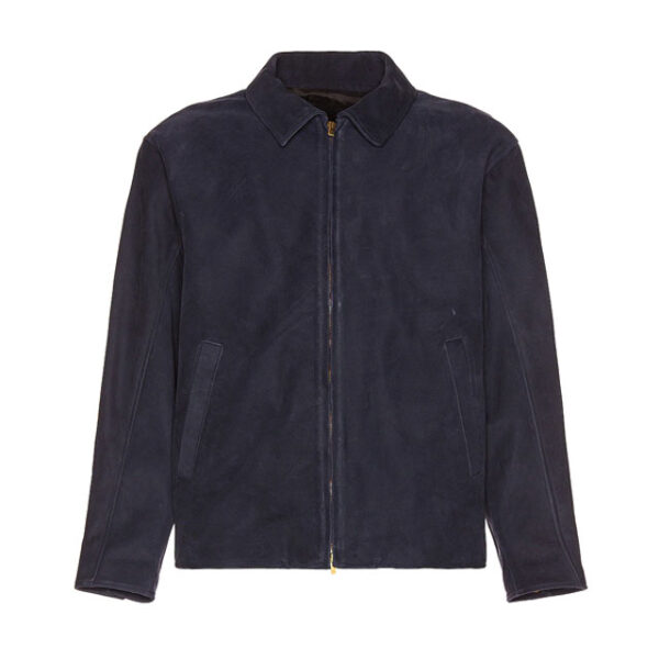 Giacca in pelle scamosciata blu navy da uomo