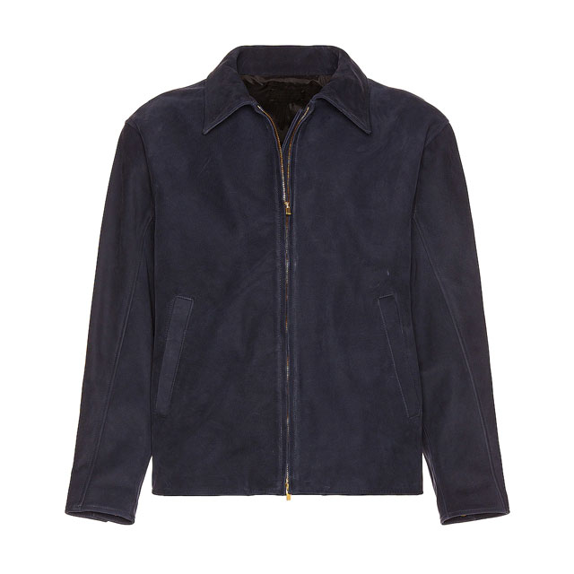 Giacca in pelle scamosciata blu navy da uomo