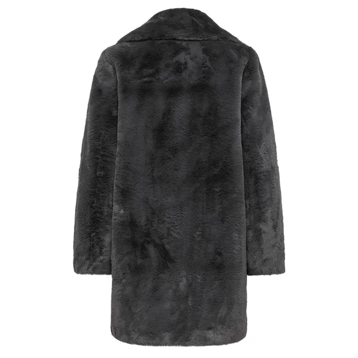 Cappotto alto in pelliccia sintetica grigio scuro