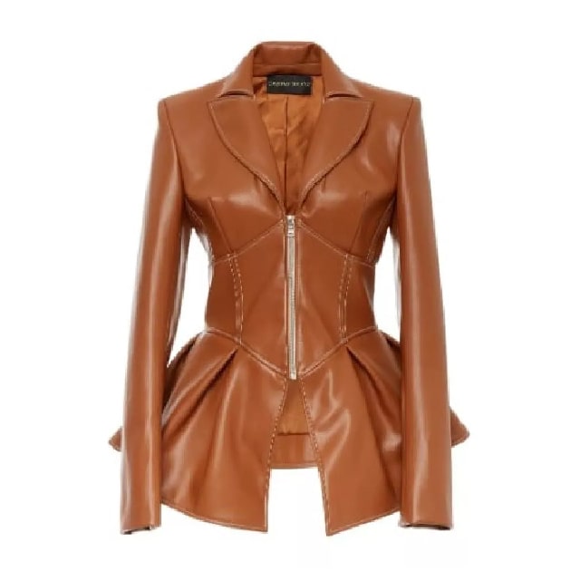 Giacca corsetto svasata in pelle con peplo alla moda femminile