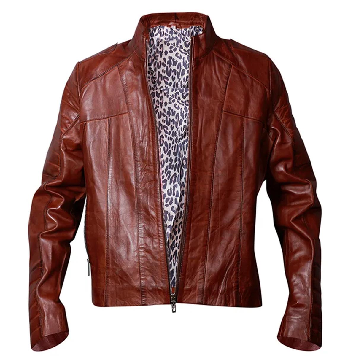 Giacca da motociclista in pelle da uomo in stile classico Café Racer