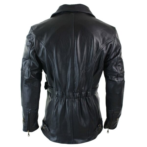 Cappotto in pelle nera classico tedesco da ufficiale