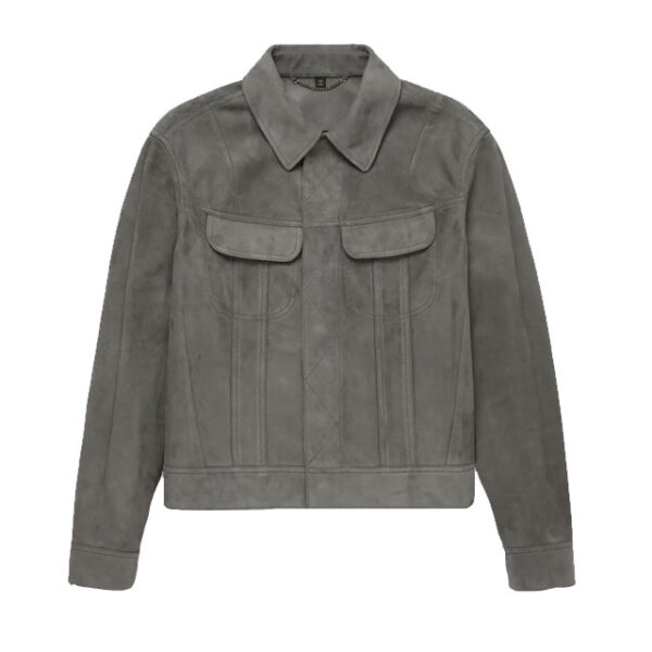 Giacca da uomo in pelle scamosciata slim fit stile camionista