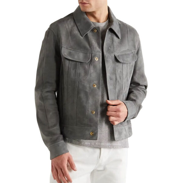 Giacca da uomo in pelle scamosciata slim fit stile camionista