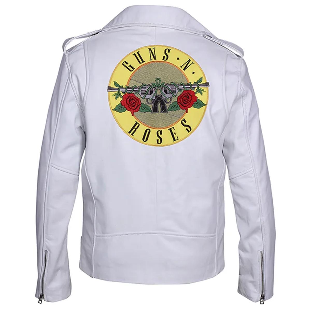 Giacca da motociclista in pelle bianca dei Guns N Roses
