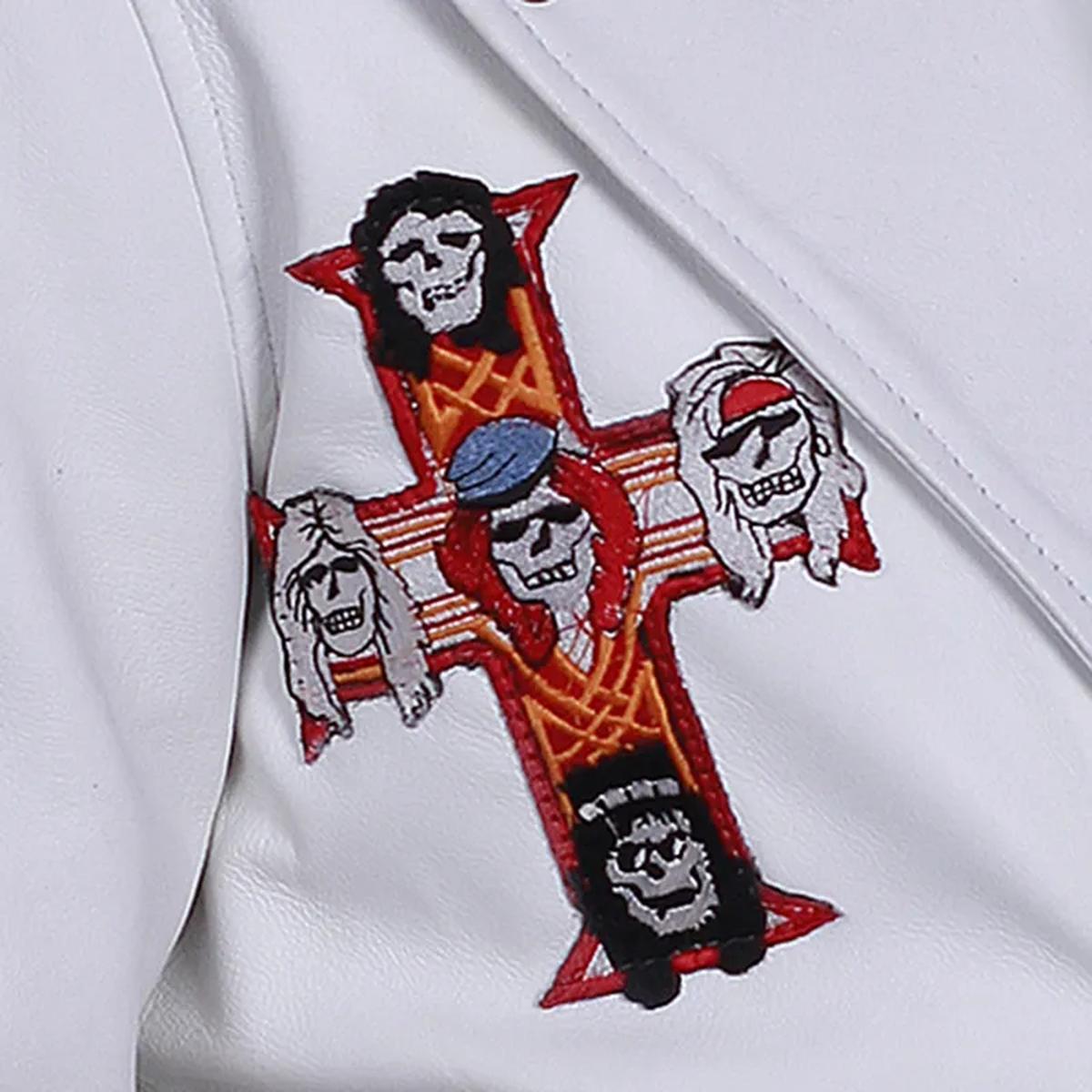 Giacca da motociclista in pelle bianca dei Guns N Roses