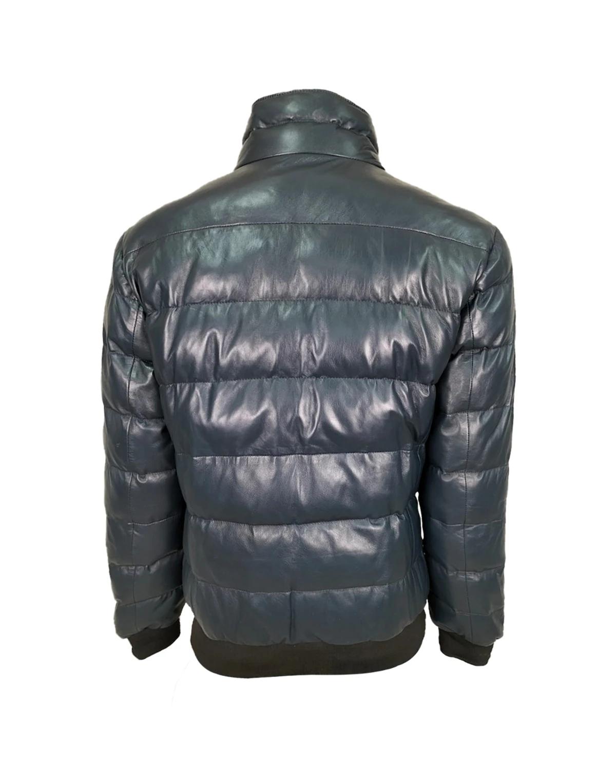 Giacca bomber in pelle di pecora imbottita da uomo, blu navy