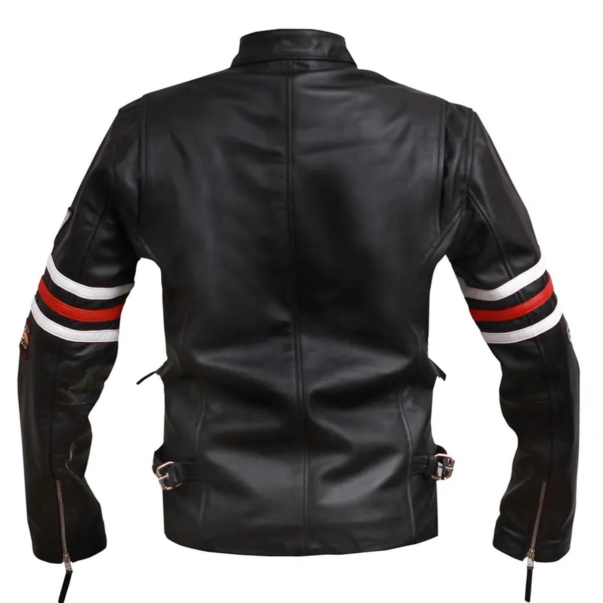 Giacca da motociclista sportiva nera in pelle di pecora da uomo