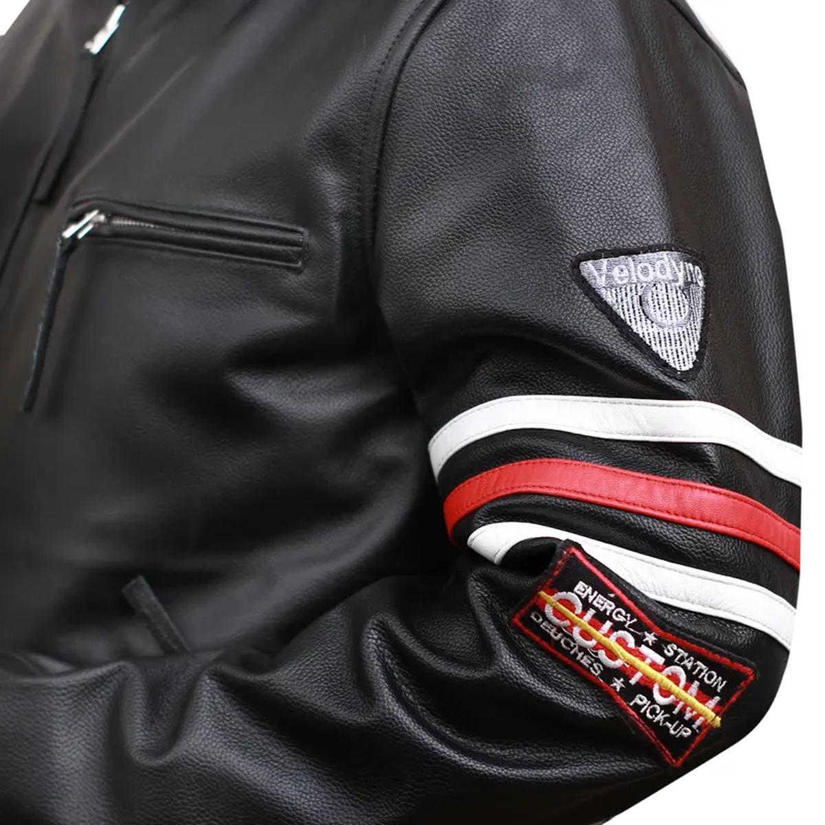 Giacca da motociclista sportiva nera in pelle di pecora da uomo