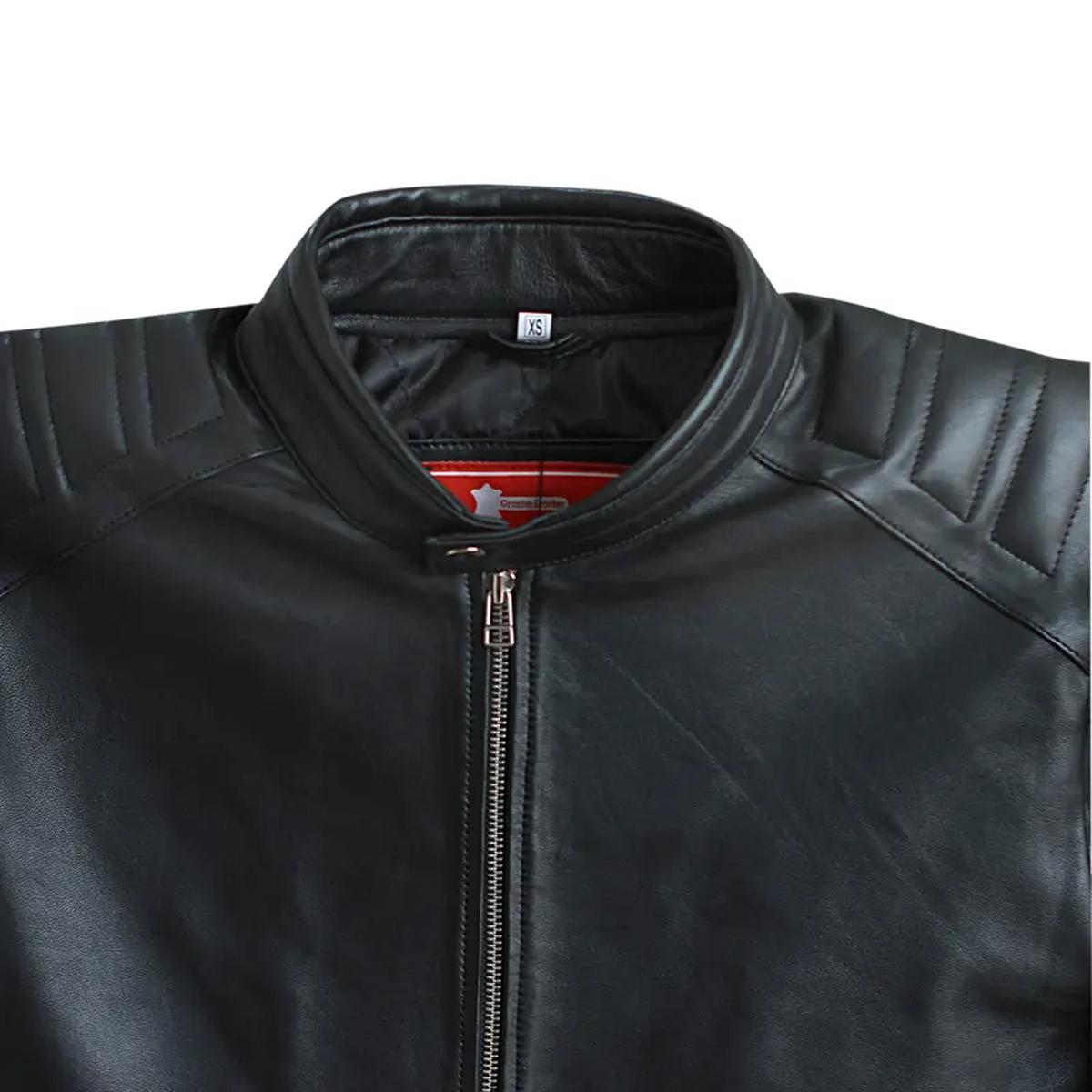 Giacca da motociclista classica nera da uomo in vera pelle
