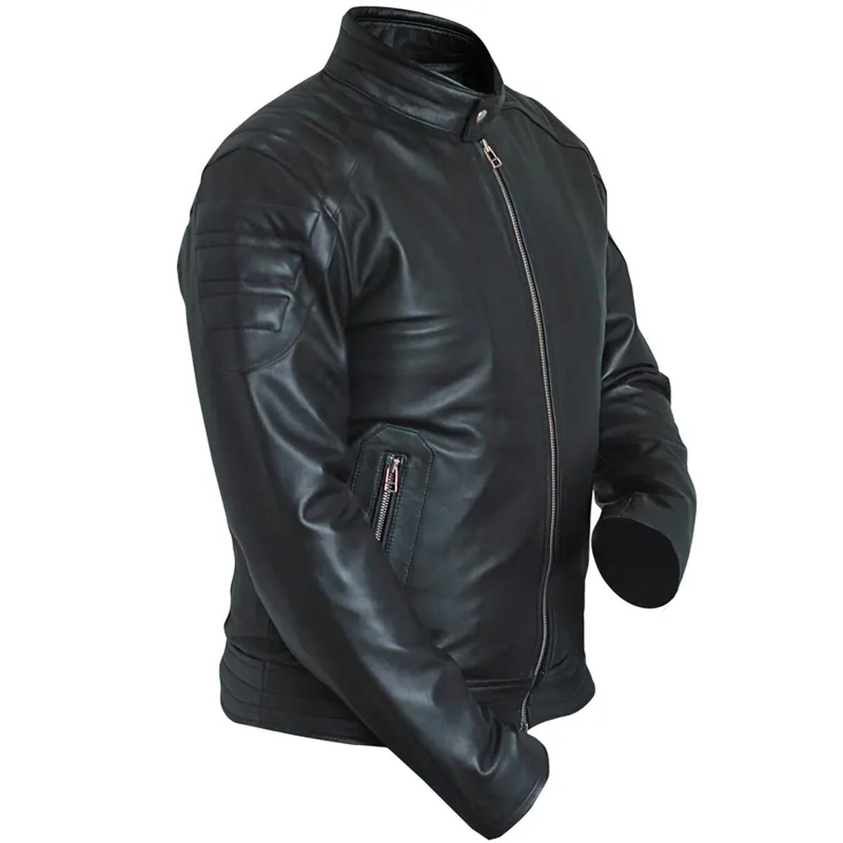 Giacca da motociclista classica nera da uomo in vera pelle
