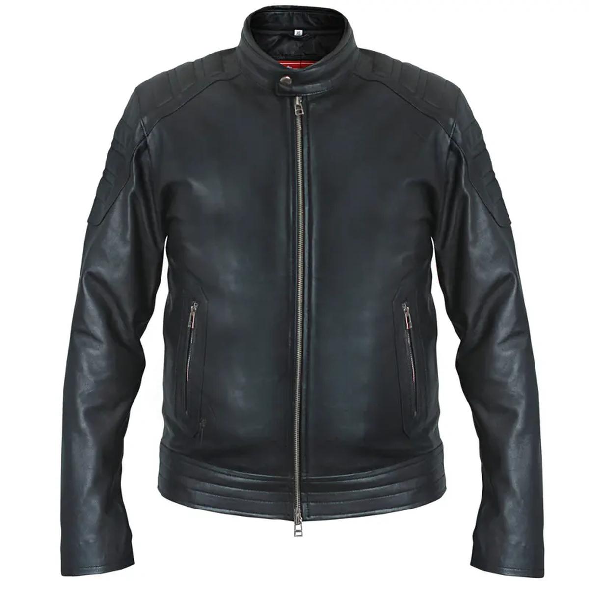 Giacca da motociclista classica nera da uomo in vera pelle