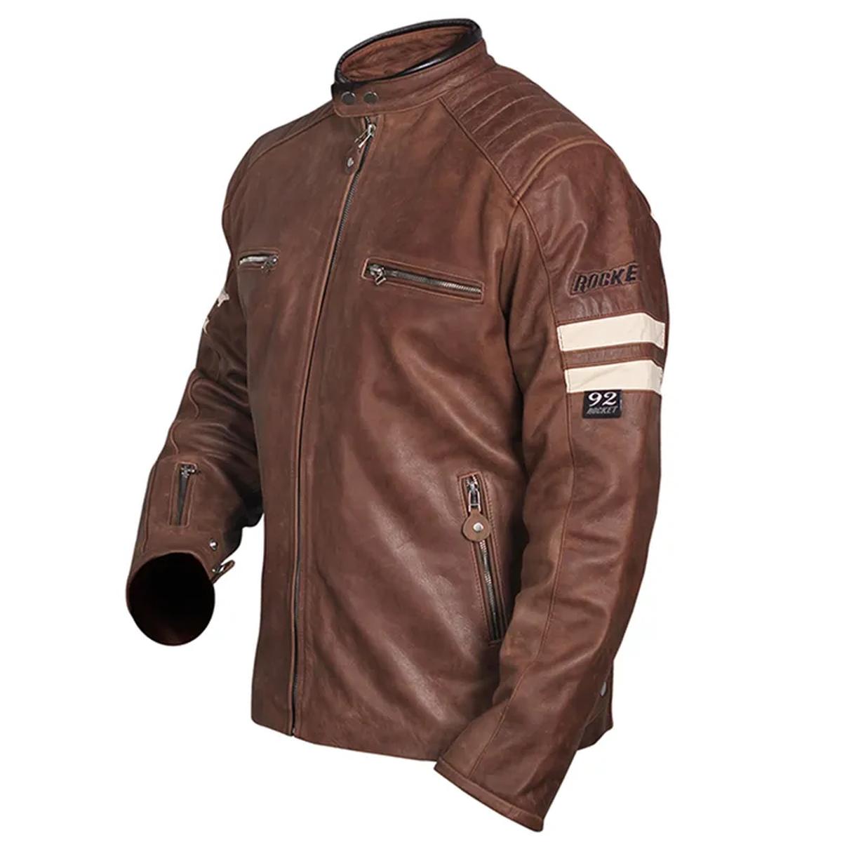 Giacca da motociclista in pelle di pecora Classic 92 da uomo, marrone