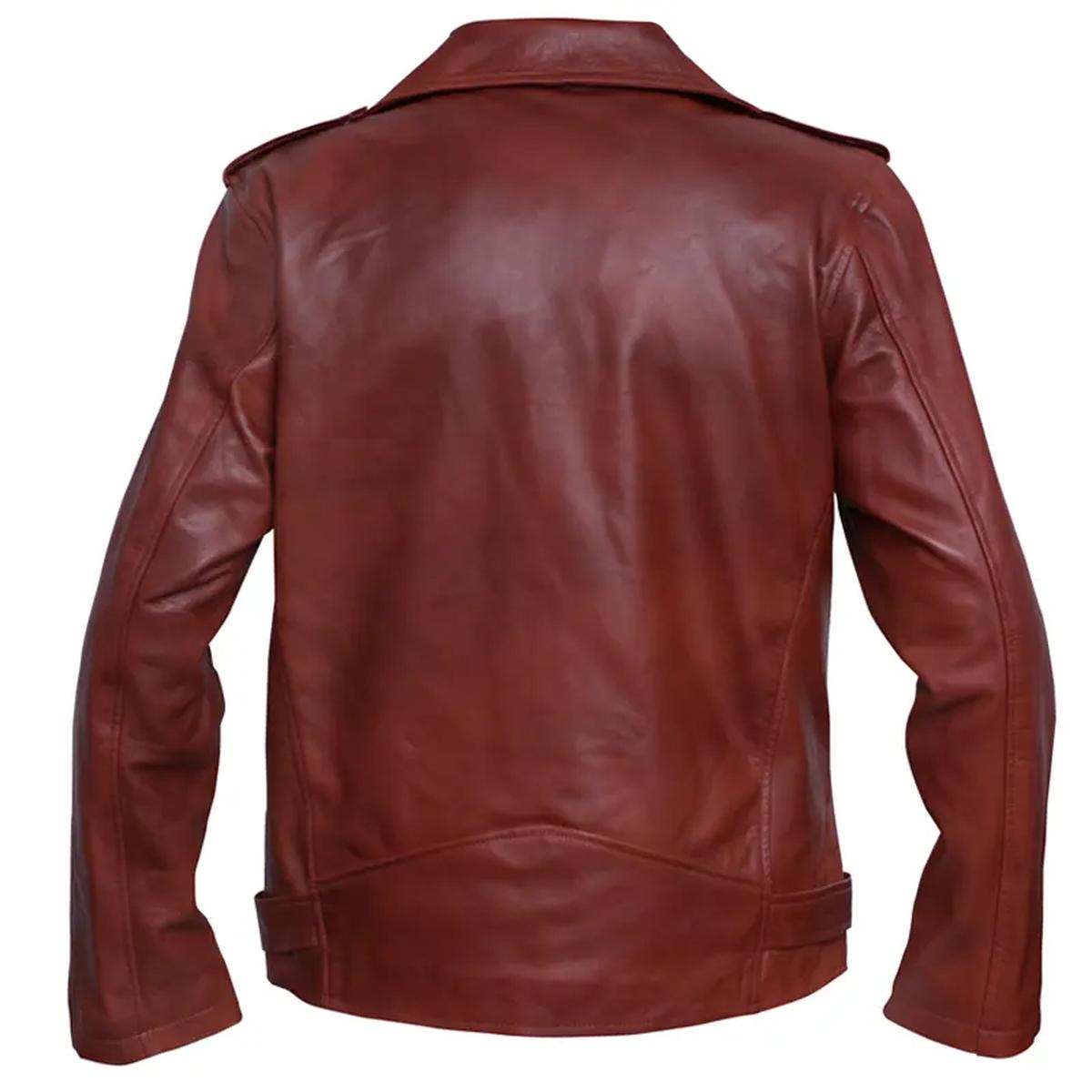 Giacca da motociclista in pelle marrone da uomo
