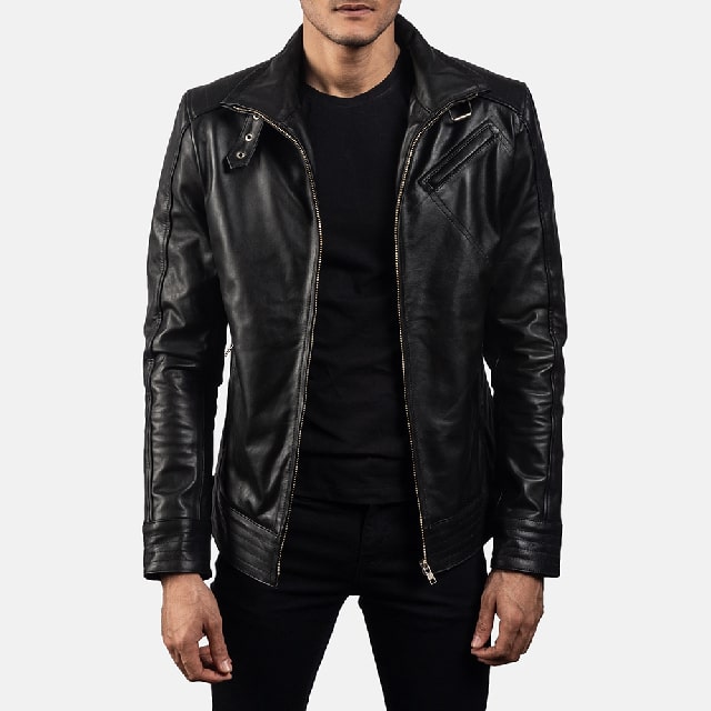 Giacca da motociclista in pelle nera Legacy