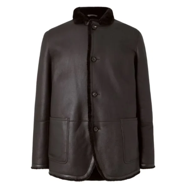 Cappotto in pelle con finiture in shearling Loro Piana