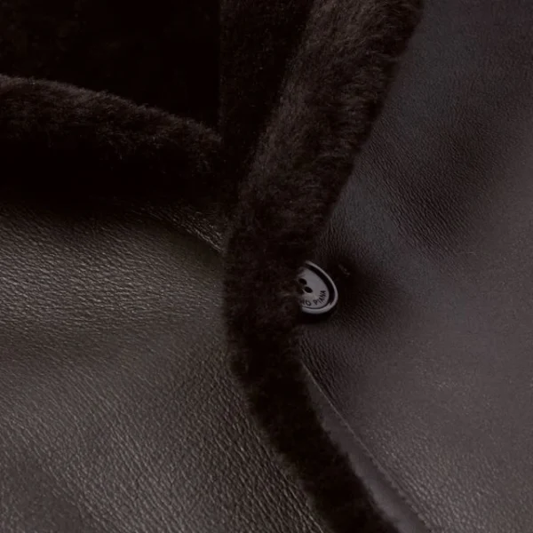 Cappotto in pelle con finiture in shearling Loro Piana