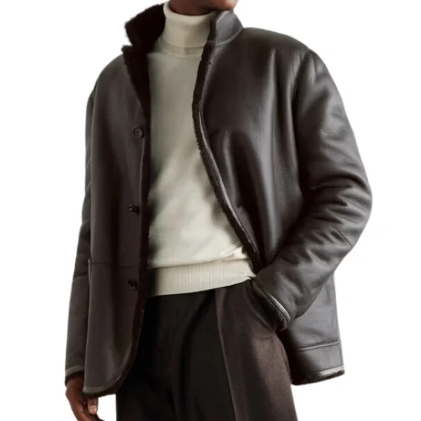 Cappotto in pelle con finiture in shearling Loro Piana