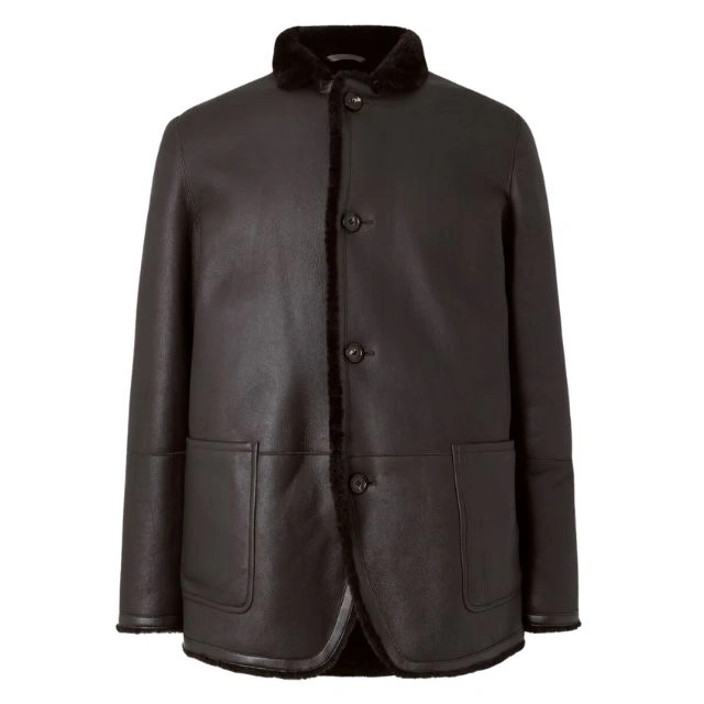 Cappotto in pelle con finiture in shearling Loro Piana
