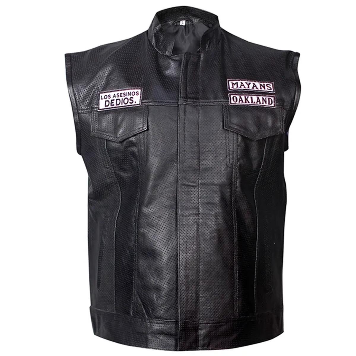 Gilet in pelle di pecora nera da uomo