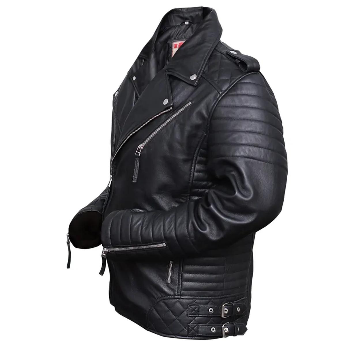 Giacca da motociclista in pelle con design a diamante nero da uomo
