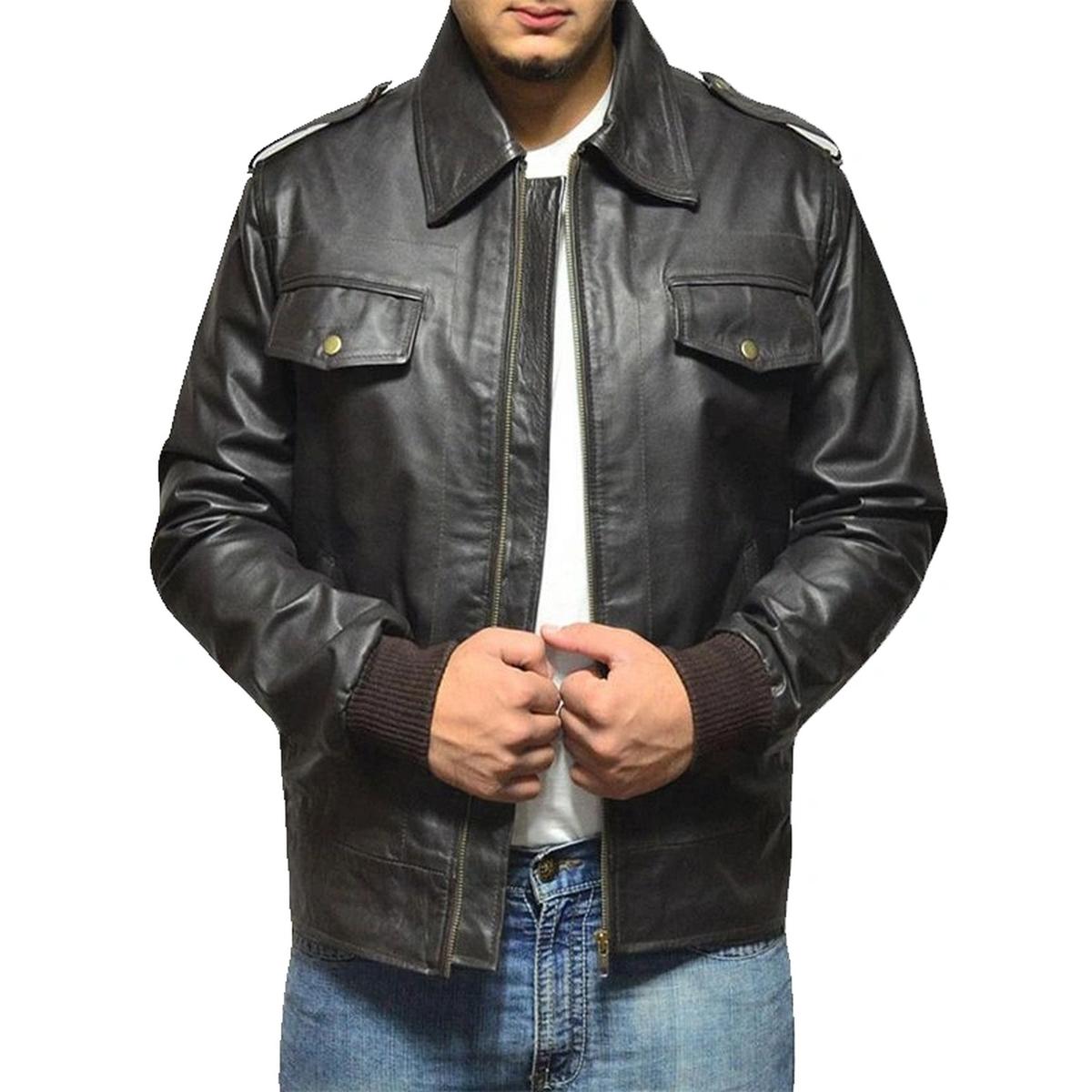Giacca bomber classica nera da uomo in vera pelle
