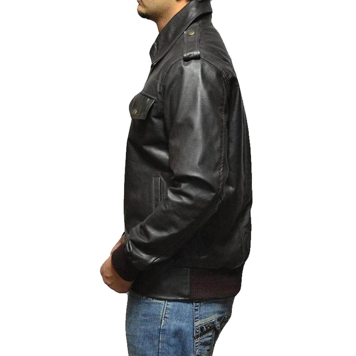 Giacca bomber classica nera da uomo in vera pelle