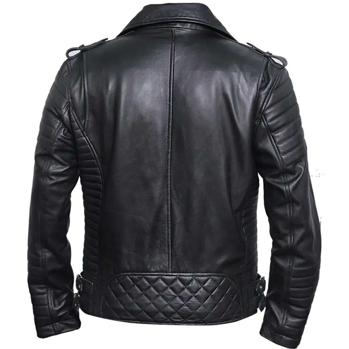 Giacca da motociclista in pelle con design a diamante nero da uomo