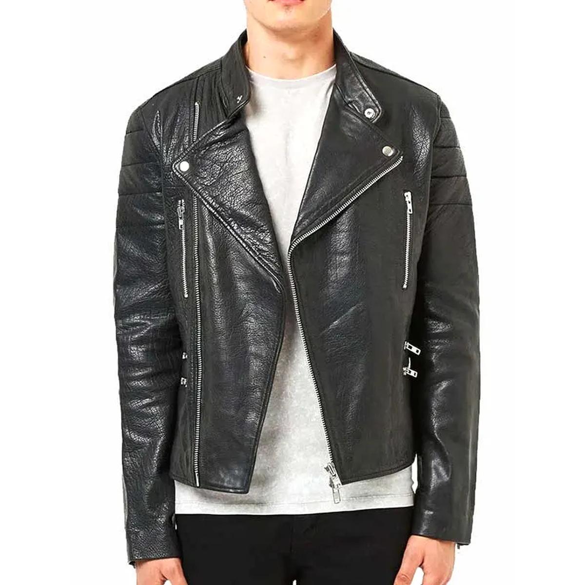 Giacca da motociclista in pelle da uomo alla moda