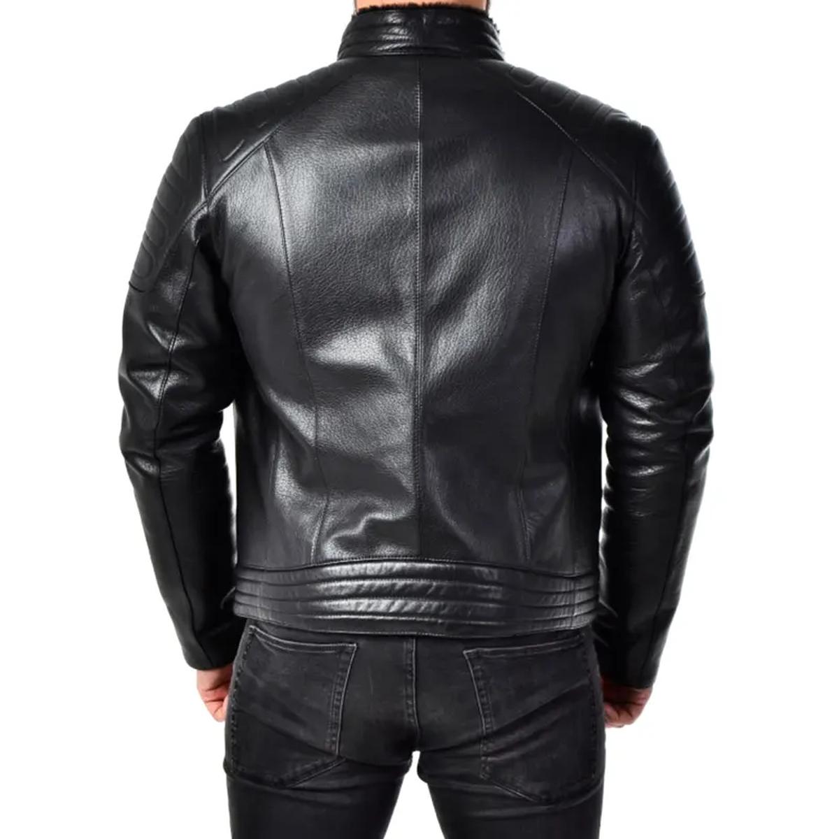 Giacca da motociclista imbottita in pelle nera da uomo