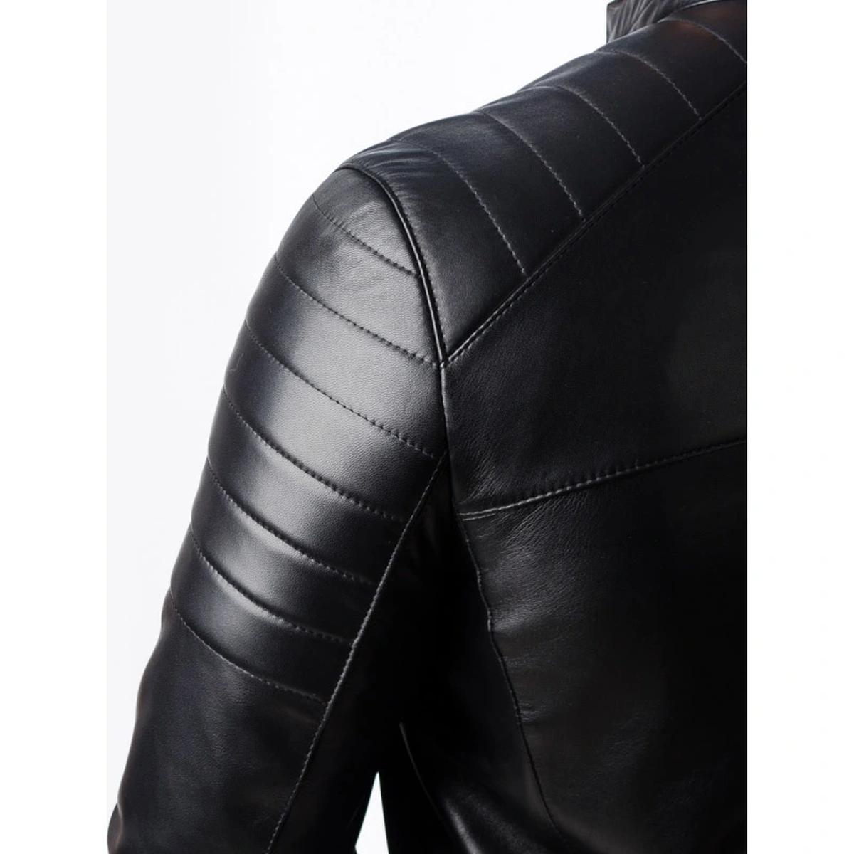 Giacca da motociclista in pelle trapuntata da uomo