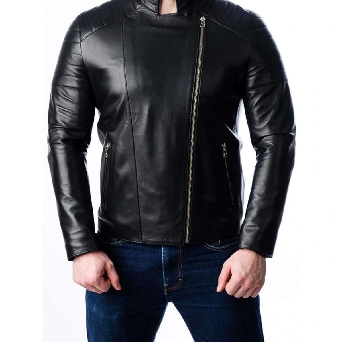 Giacca da motociclista in pelle trapuntata da uomo