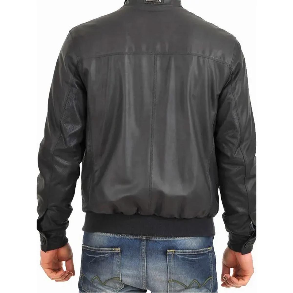 Giubbotto bomber in pelle con colletto rialzato da uomo