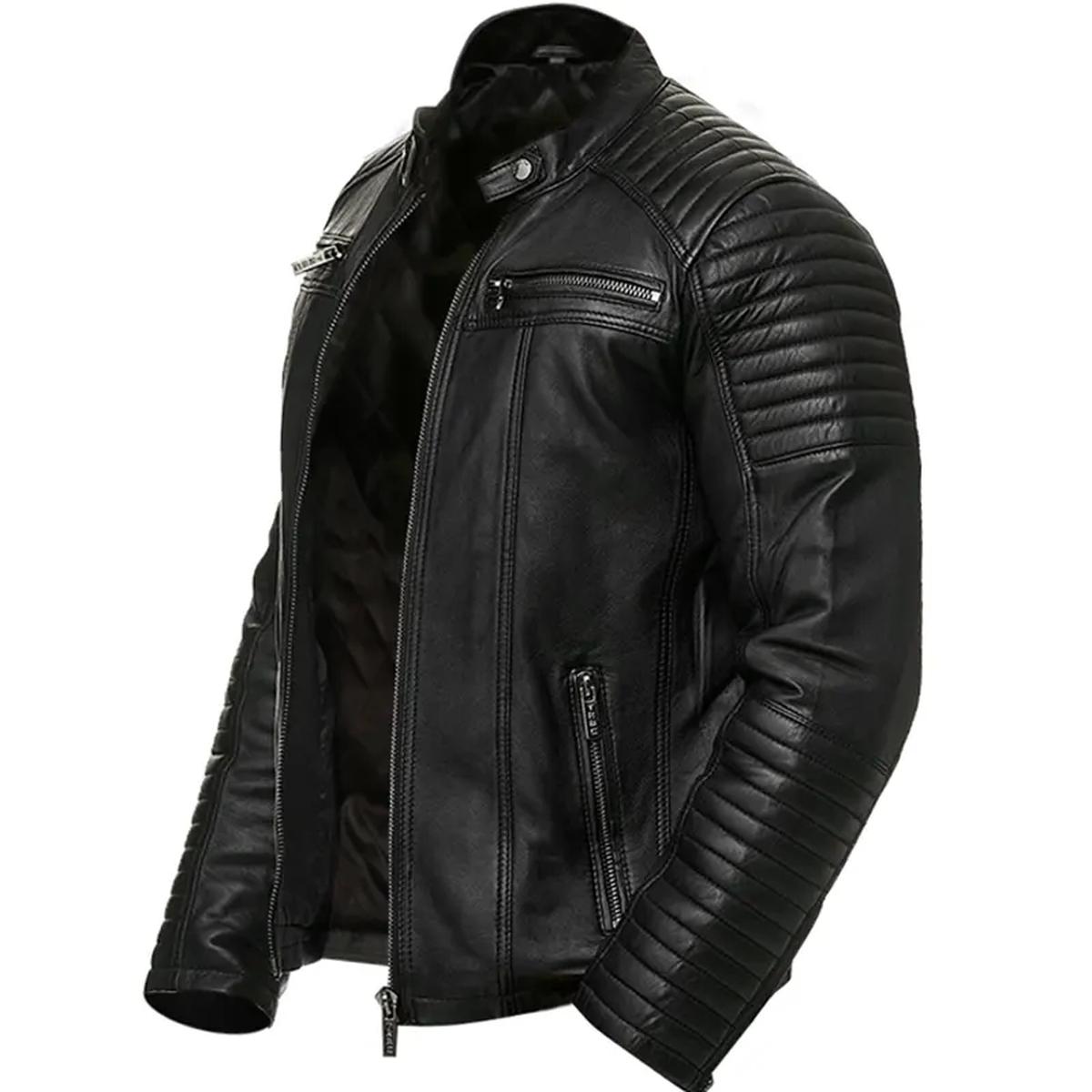 Giacca da motociclista vintage retrò da uomo in vera pelle, nera