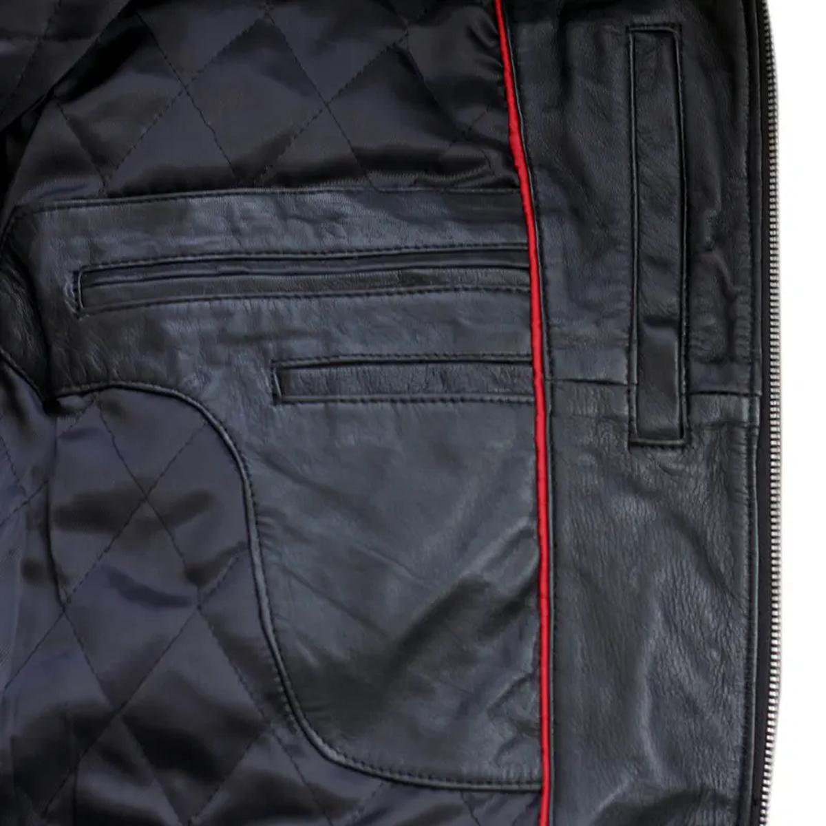 Giacca da motociclista in pelle nera classica da uomo, modello Cafe Racer