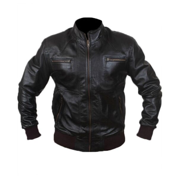 Giacca bomber in pelle nera da uomo in stile motociclista