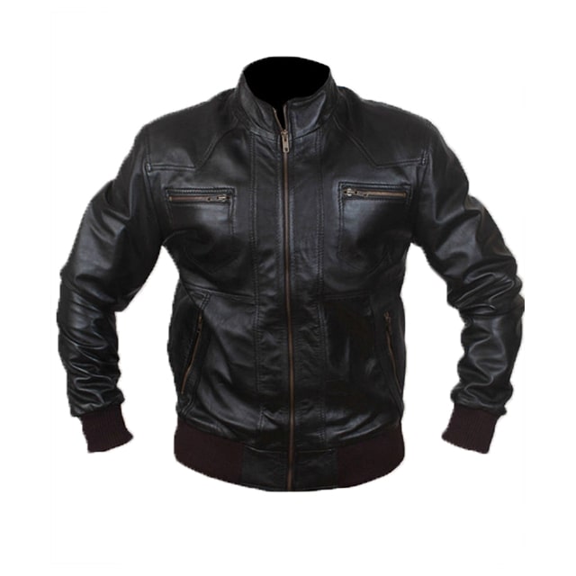 Giacca bomber in pelle nera da uomo in stile motociclista