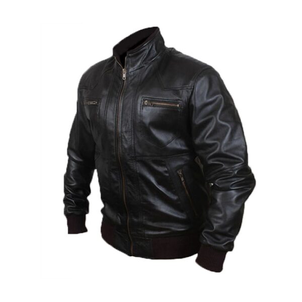 Giacca bomber in pelle nera da uomo in stile motociclista
