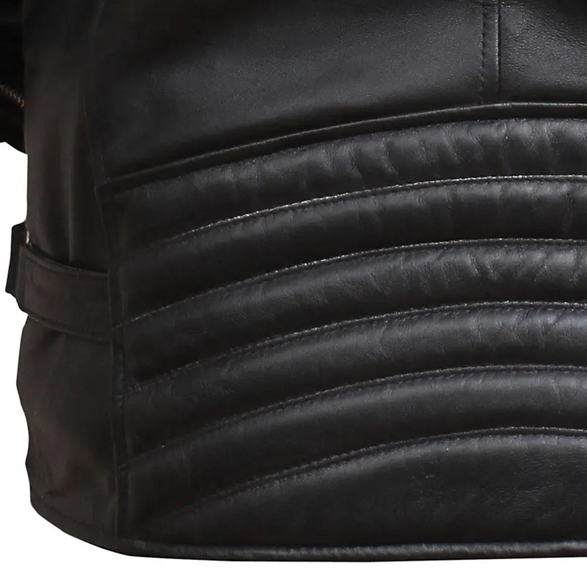 Giacca da motociclista in pelle nera anticata da uomo
