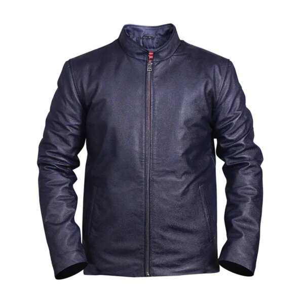 Giacca da motociclista in pelle alla moda blu da uomo
