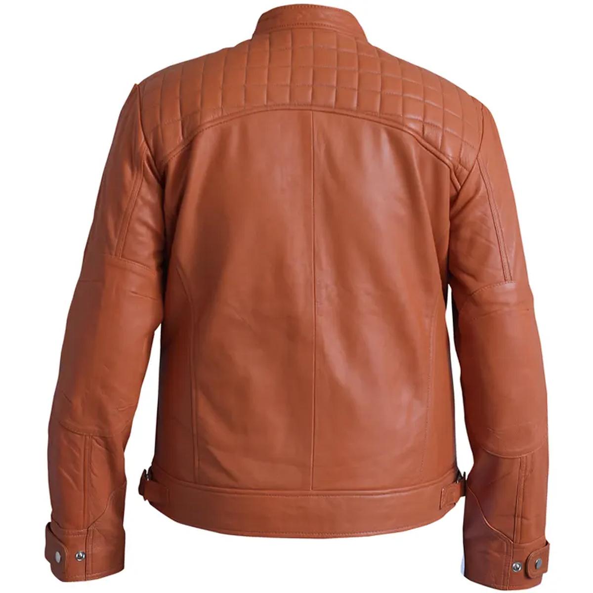 Giacca in pelle da motociclista con motivo a rombi marrone vintage