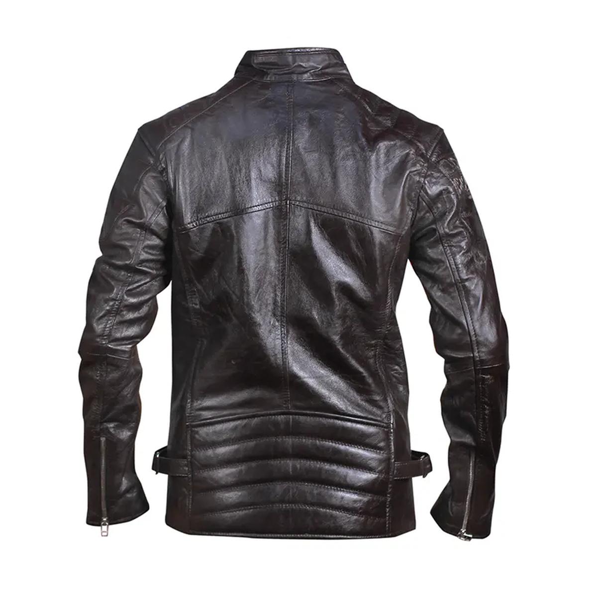 Giacca da motociclista in pelle trapuntata nera vintage