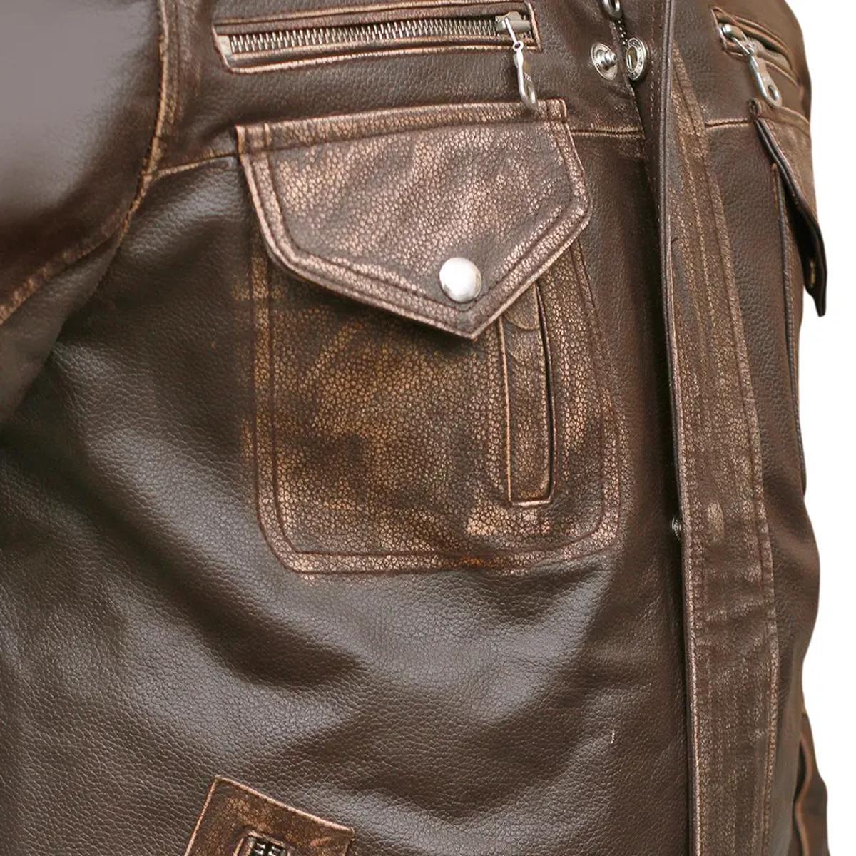 Giacca da motociclista da uomo in vera pelle marrone, stile Cafe Moto Racer