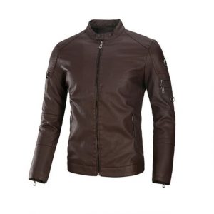 Giacca da motociclista in pelle marrone da uomo