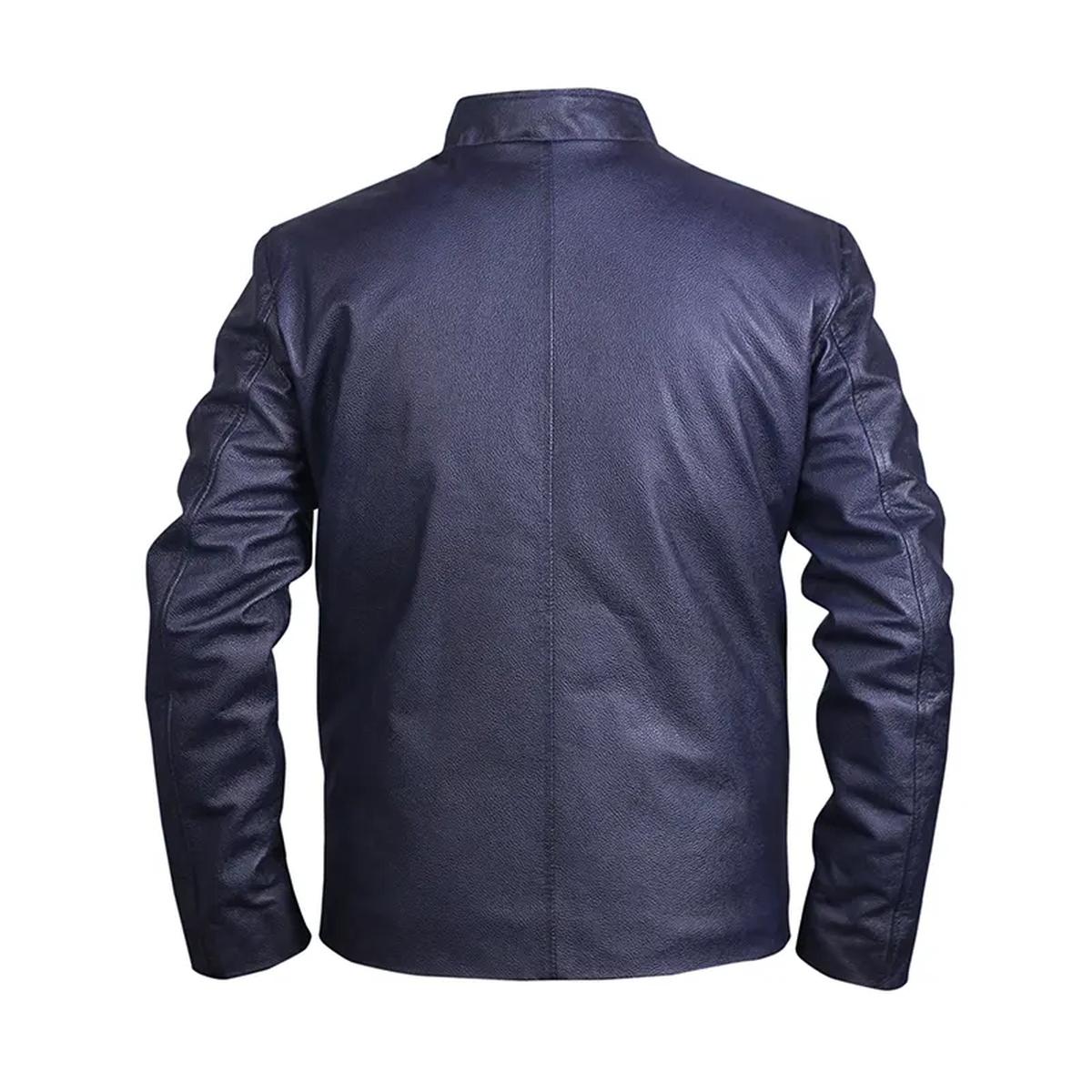 Giacca da motociclista in pelle alla moda blu da uomo