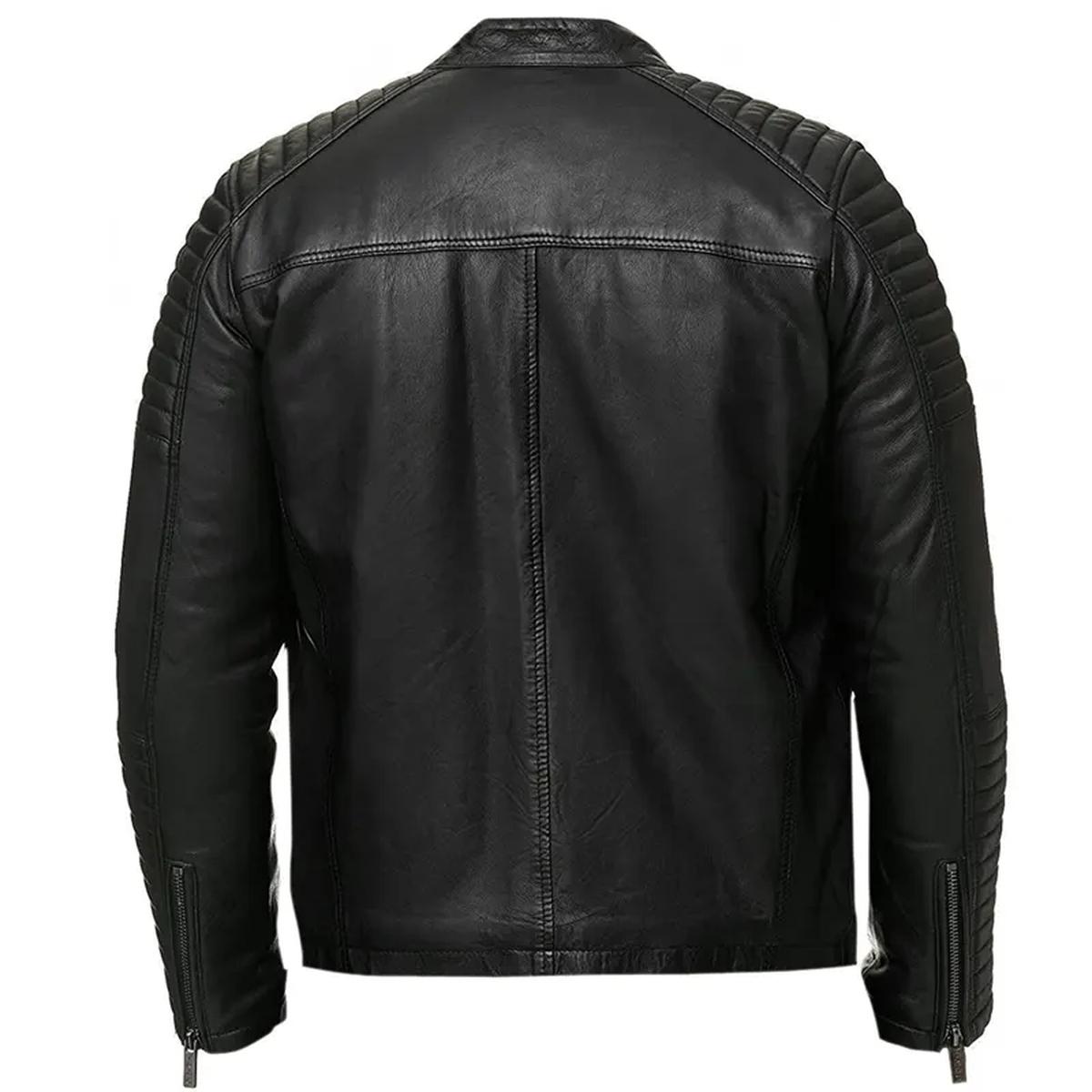 Giacca da motociclista vintage retrò da uomo in vera pelle, nera