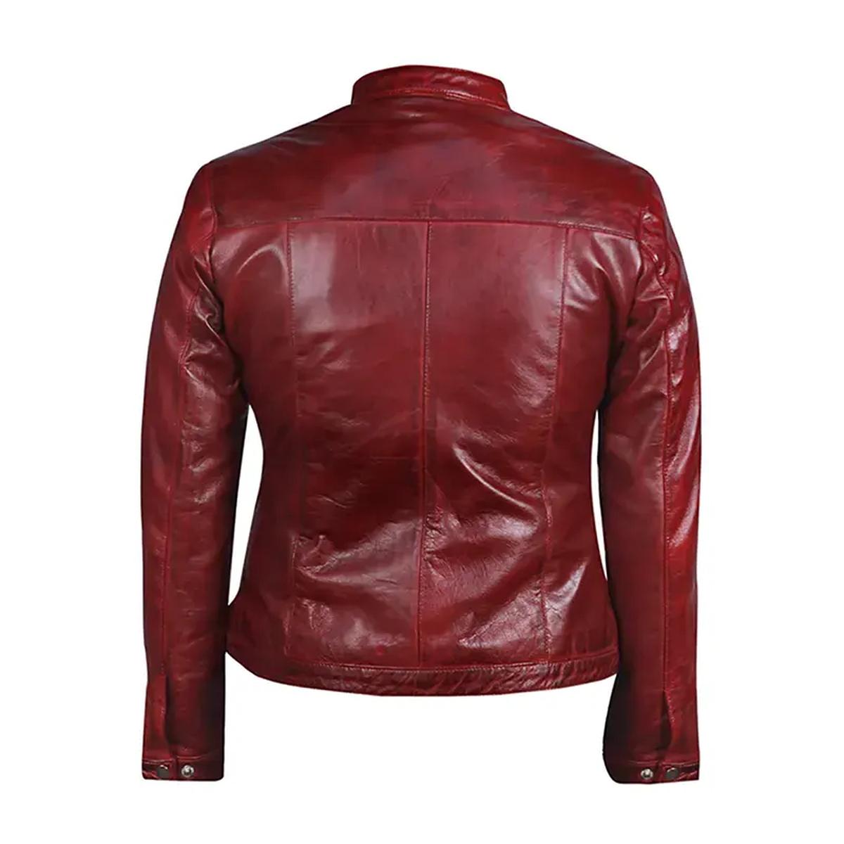 Giacca in pelle rossa da uomo in stile motociclista